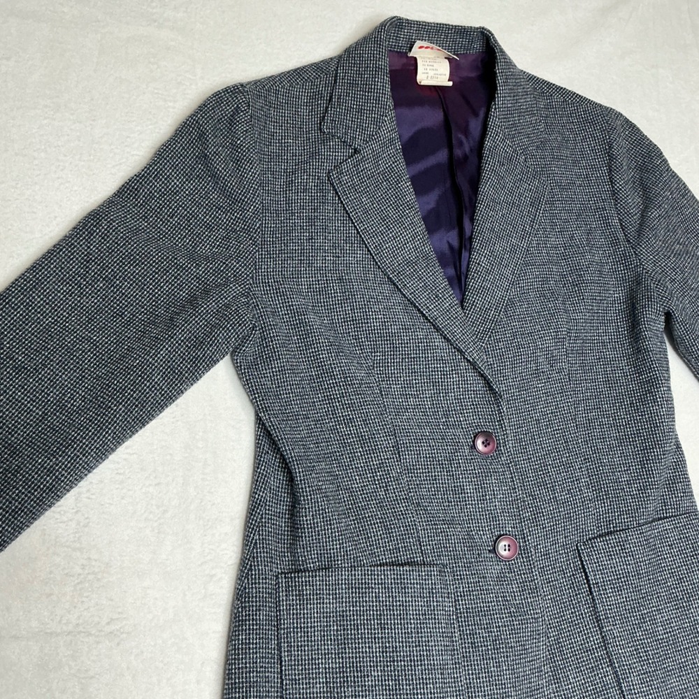 Vintage COS COB Women's Gray Houndstooth Wool Blend Blazer‎ Jacket Size 9/10